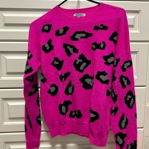 Autumn cashmere size small hot pink fuchsia sweater with leopard print